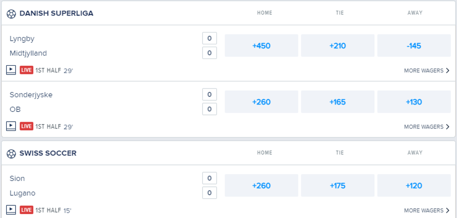 Live betting on soccer at FanDuel
